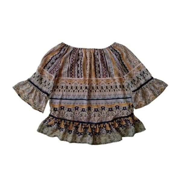 Democracy Bohemian Multicolored Ruffled Bell Sleeve Peasant Blouse Women's Small - Picture 2 of 12